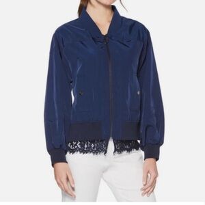 Laundry by Shelli Segal Midnight Blue w/Blue lace hem Bomber Jacket Size 6